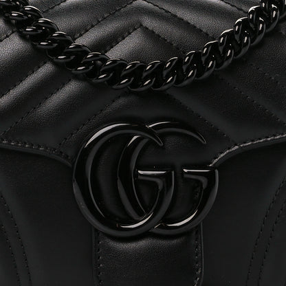 Gucci Calfskin Matelasse Monochrome GG Marmont Crossbody Shoulder Bag Black 9 of 11