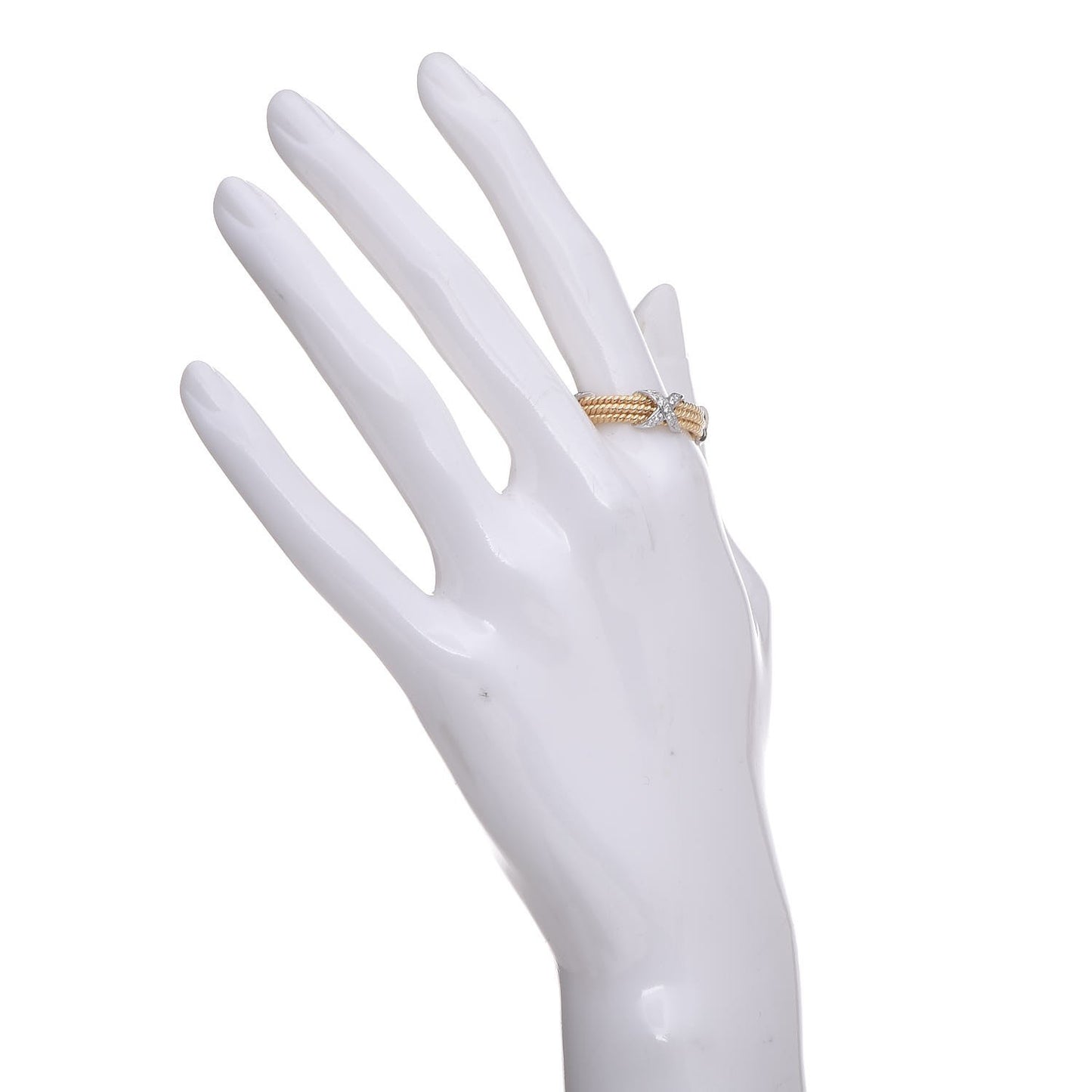 18K Yellow Gold Platinum Diamond Schlumberger Rope 3 Row X Ring 65 11