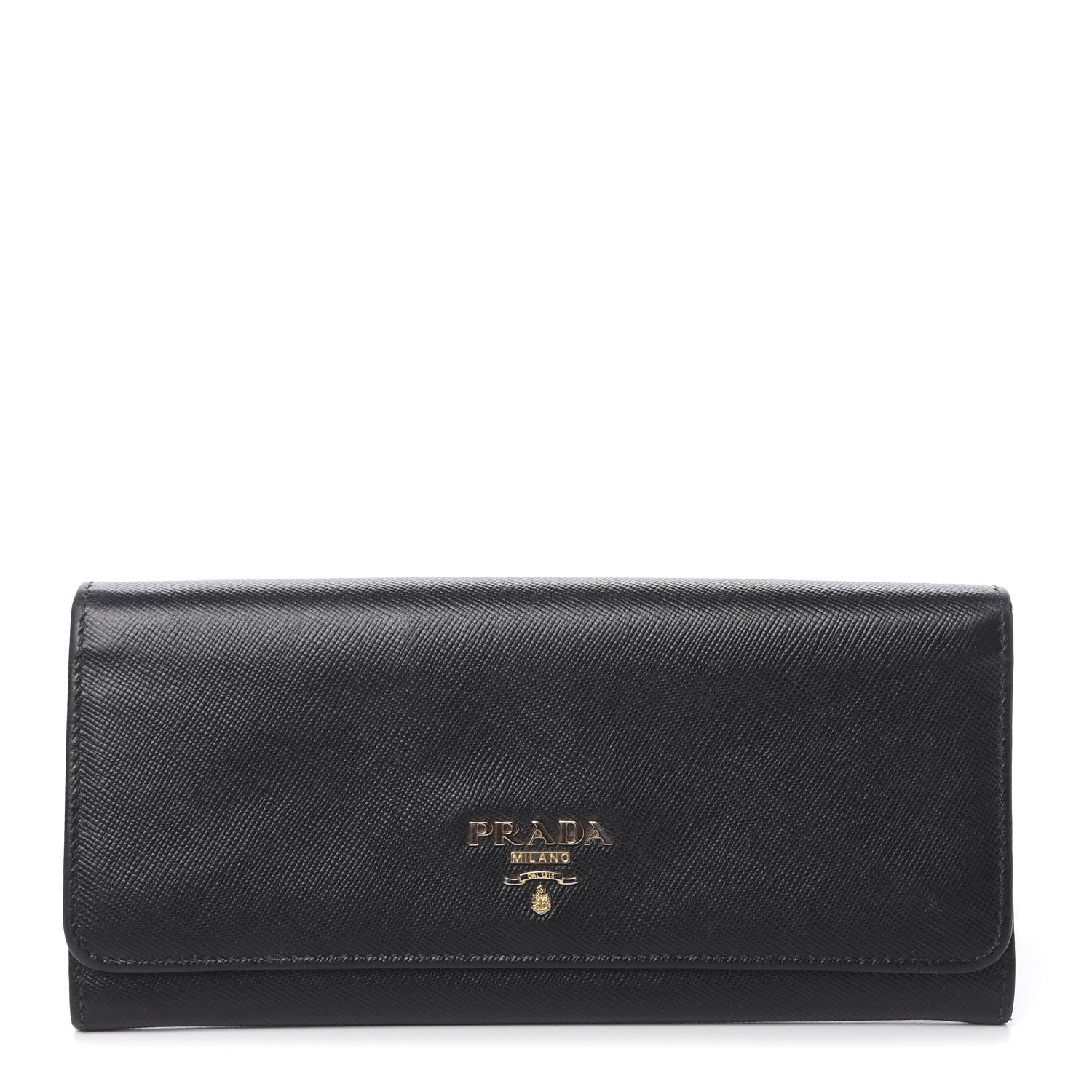 Prada Saffiano Metal Continental Flap Wallet Black 1 of 8