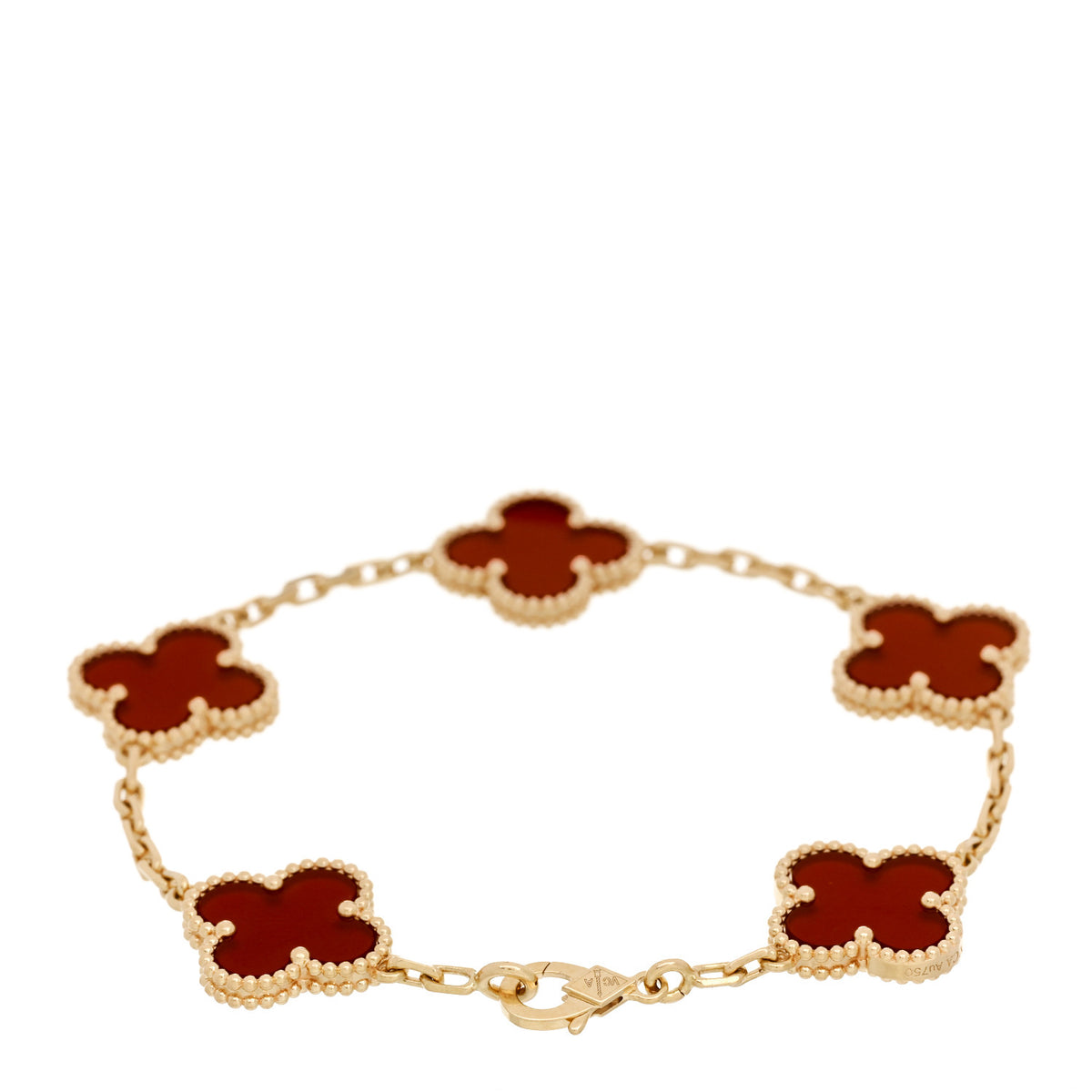 Van Cleef & Arpels 18K Yellow Gold Carnelian 5 Motifs Vintage Alhambra Bracelet 2 of 5