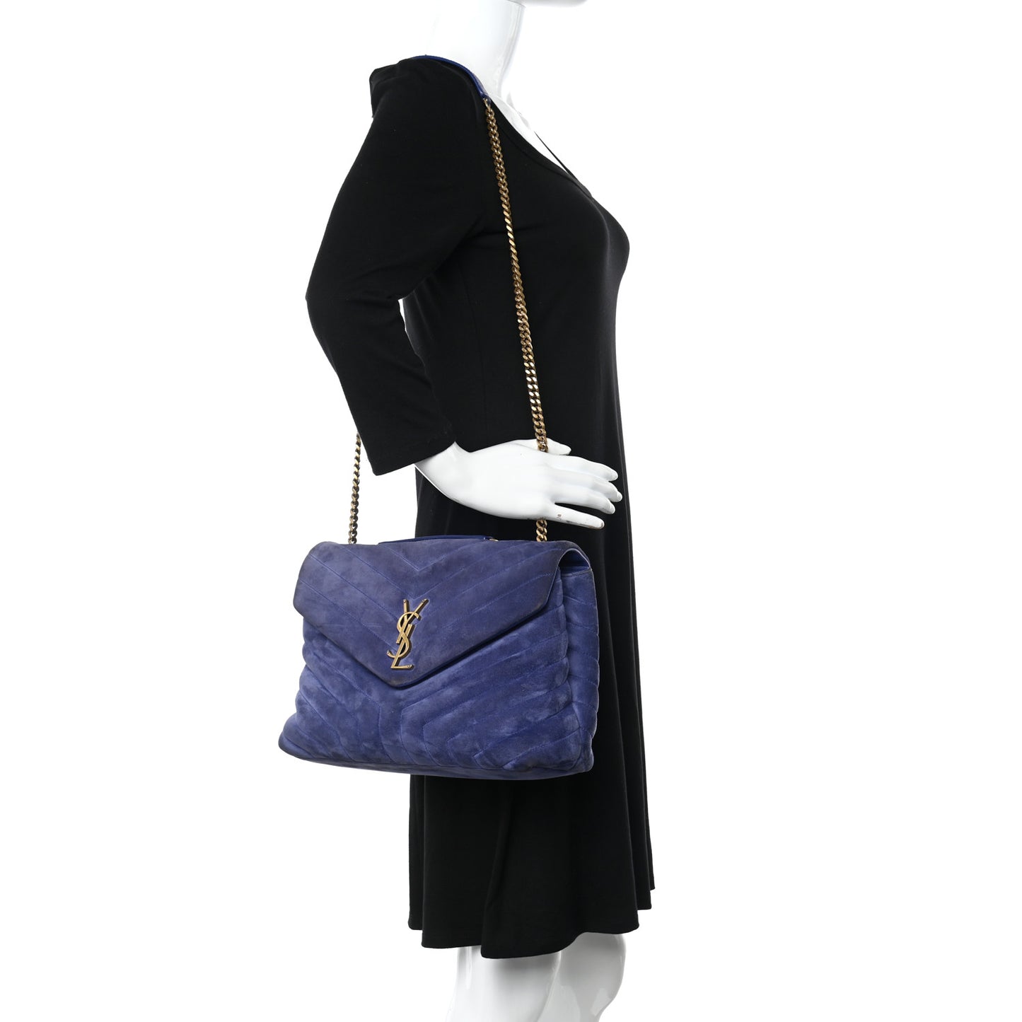 Suede Calfskin Y Quilted Monogram Medium Loulou Chain Satchel Blue