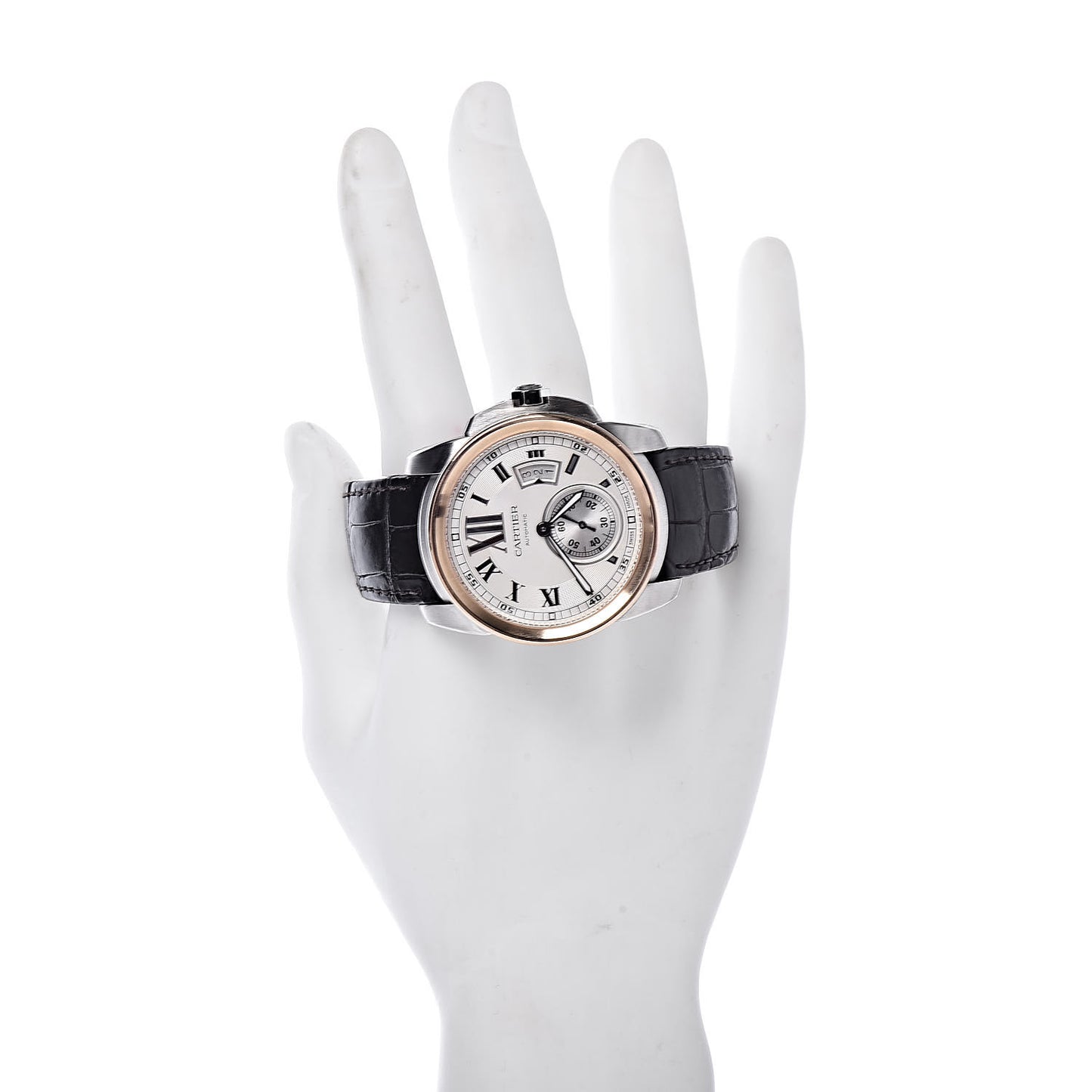 Stainless Steel 18K Pink Gold Alligator 42mm Calibre de Cartier Automatic Watch