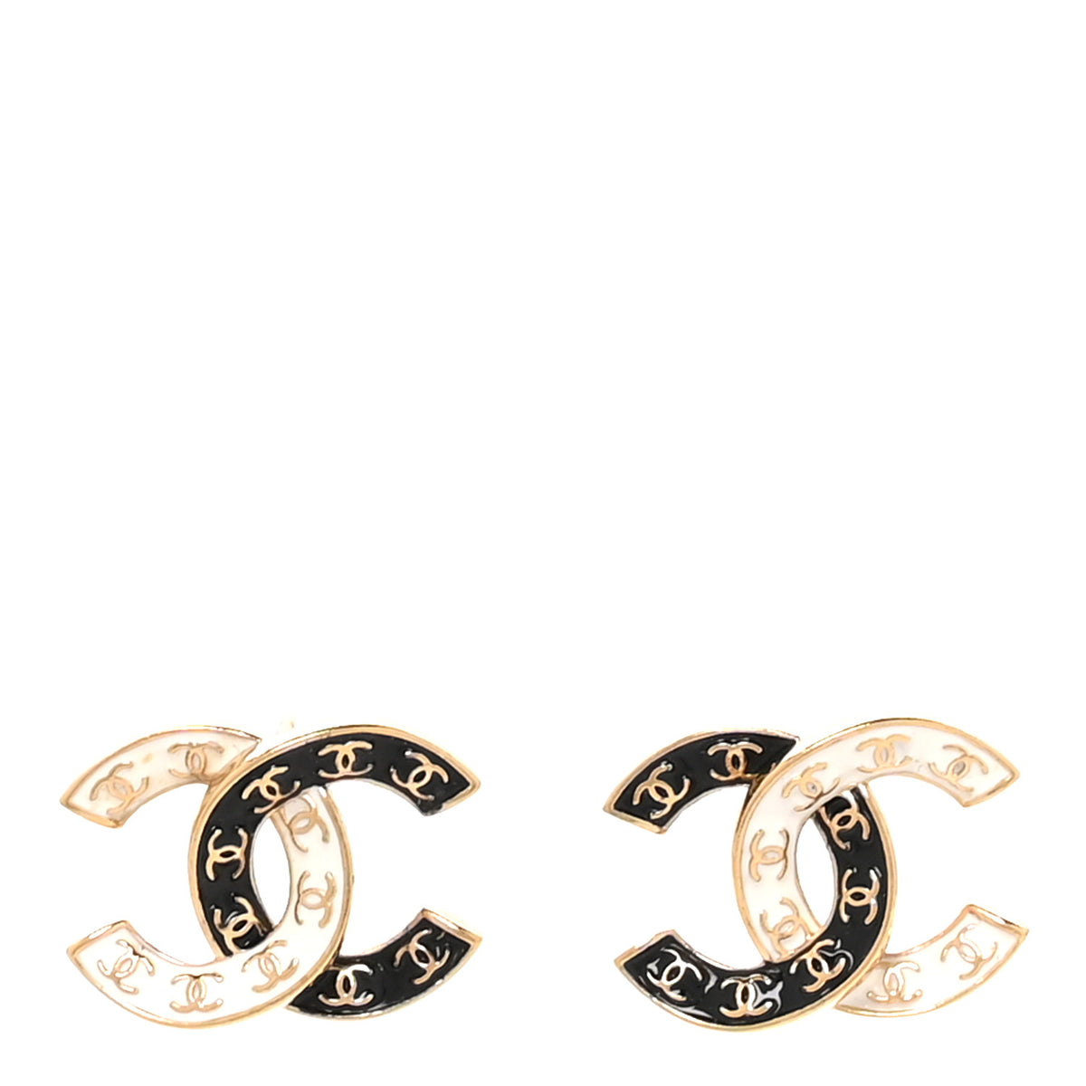 Chanel Enamel CC Logo Earrings Gold Black White 1 of 5