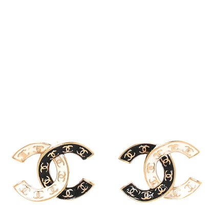 Chanel Enamel CC Logo Earrings Gold Black White 1 of 5