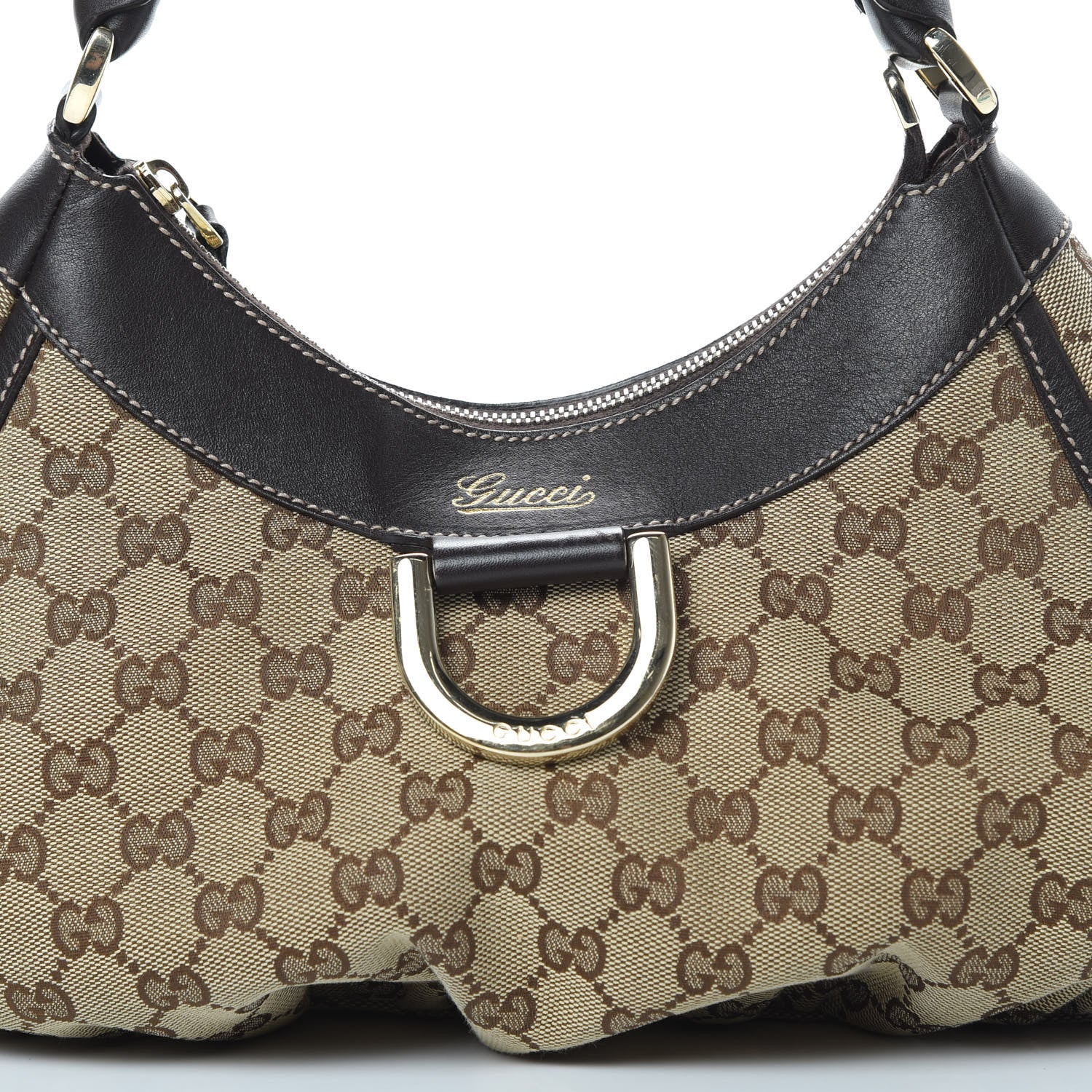 Gucci Monogram Medium D Gold Ring Hobo Dark Brown 8 of 12