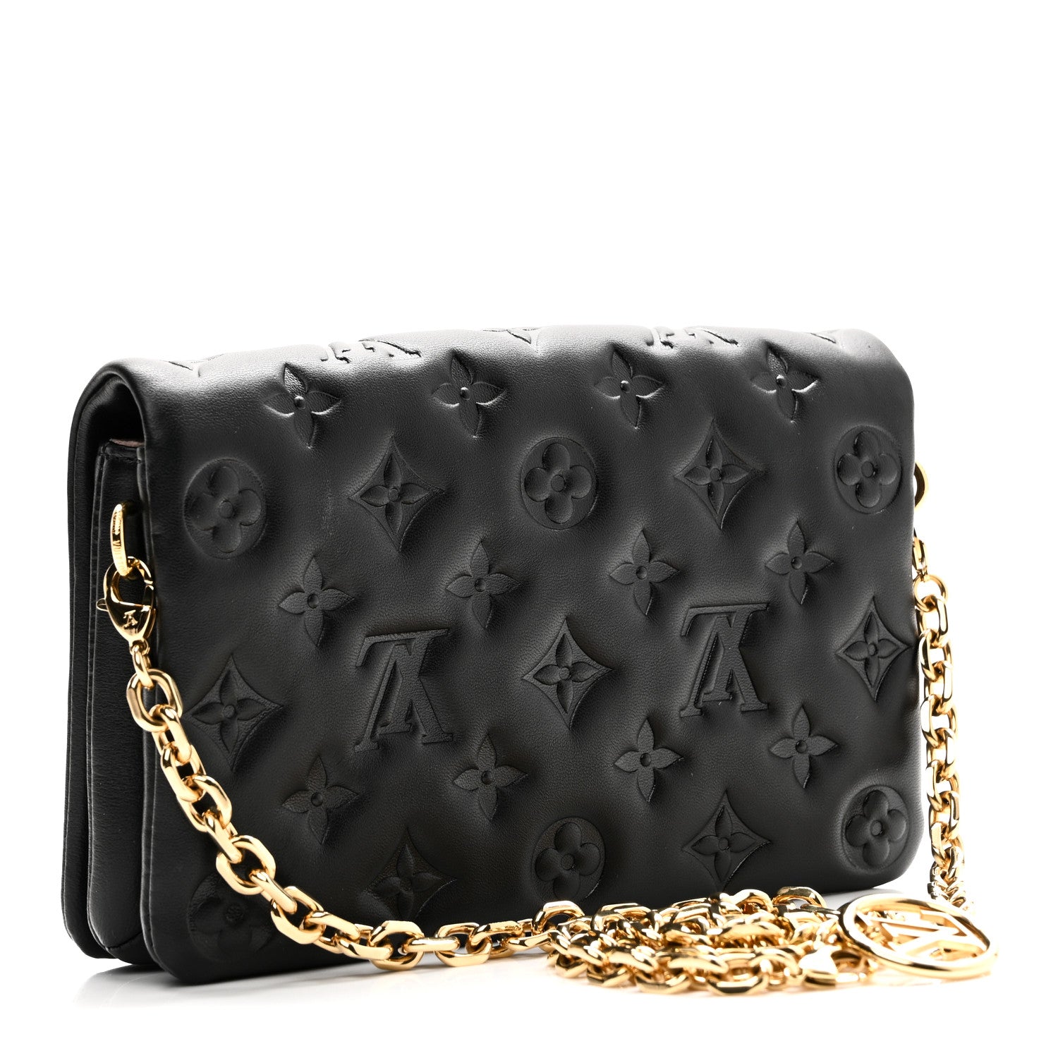 Louis Vuitton Lambskin Embossed Monogram Pochette Coussin Black 3 of 10