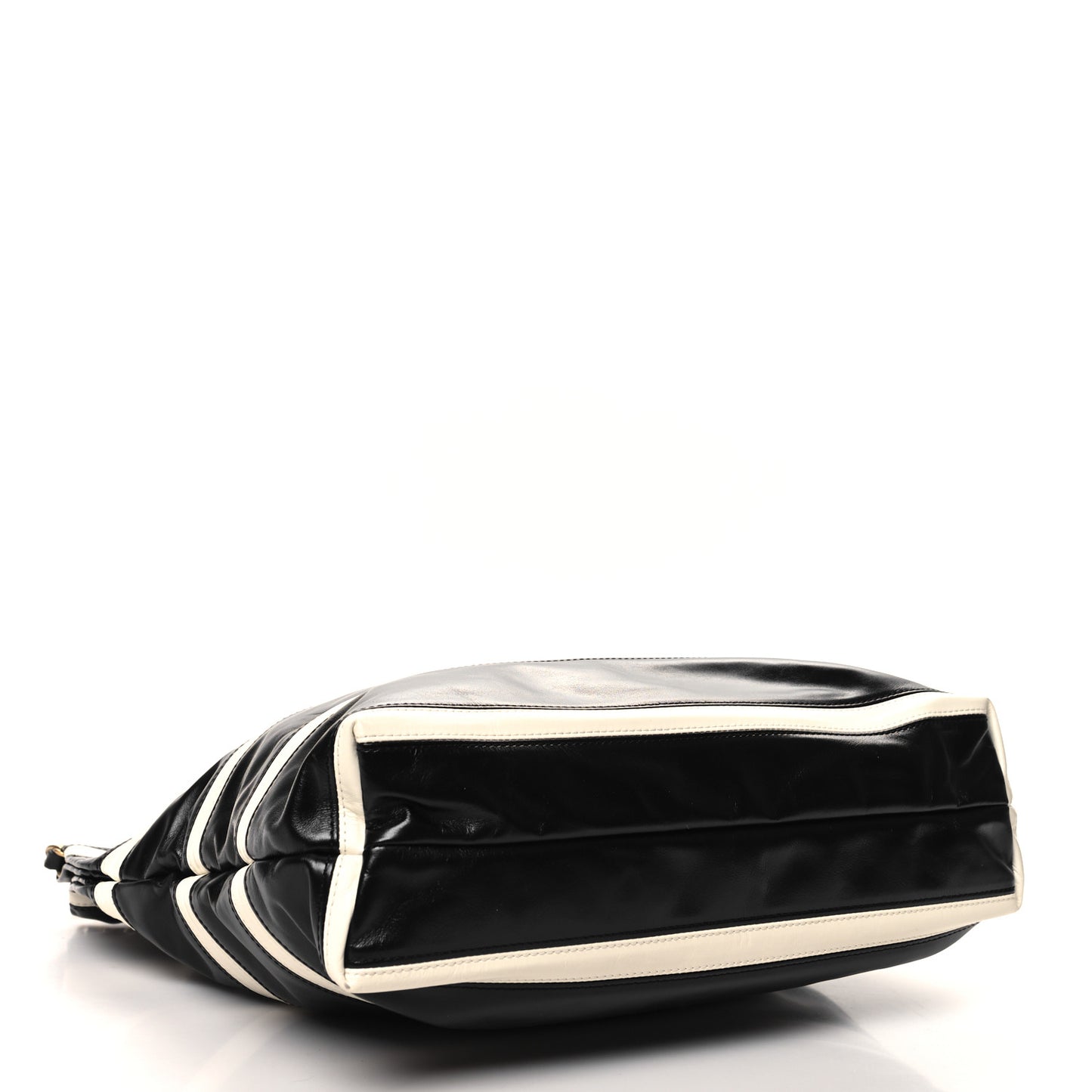Shiny Calfskin Striped Small Chanel 22 Black White