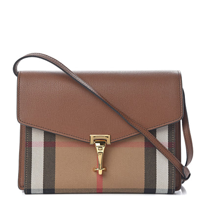 Burberry Derby Calfskin House Check Small Macken Crossbody Bag Tan 1 of 11