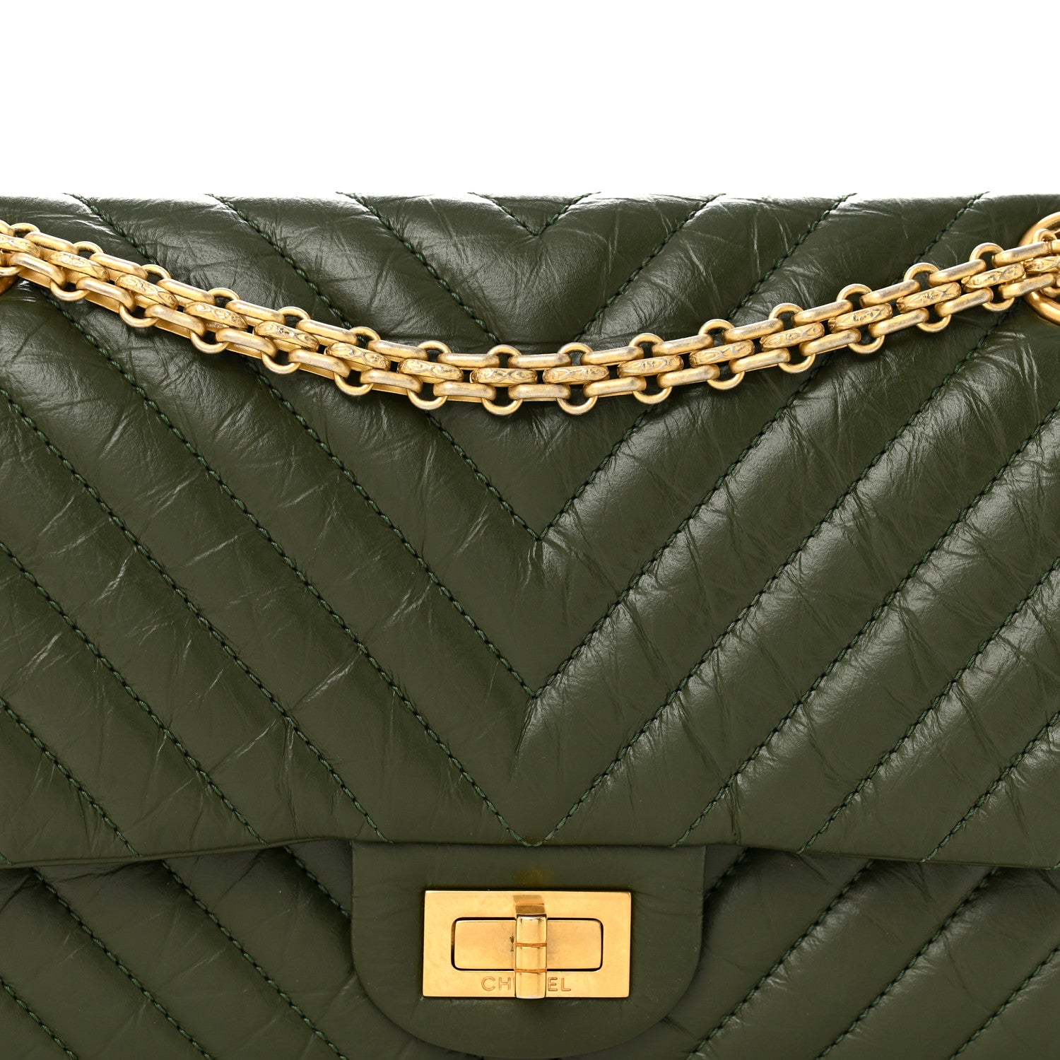 Chanel Aged Calfskin Chevron Quilted 2.55 Reissue 225 Flap Green 8 of 12