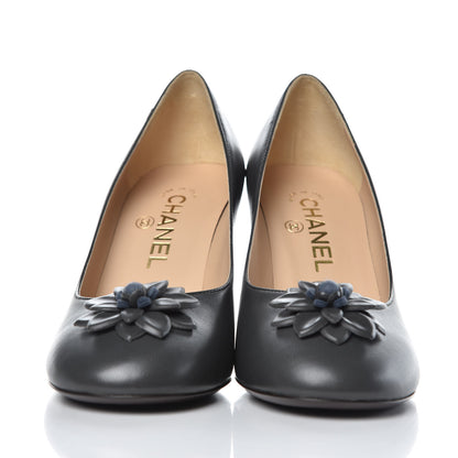 Chanel Lambskin Camellia Pumps 37.5 Dark Grey 2 of 9