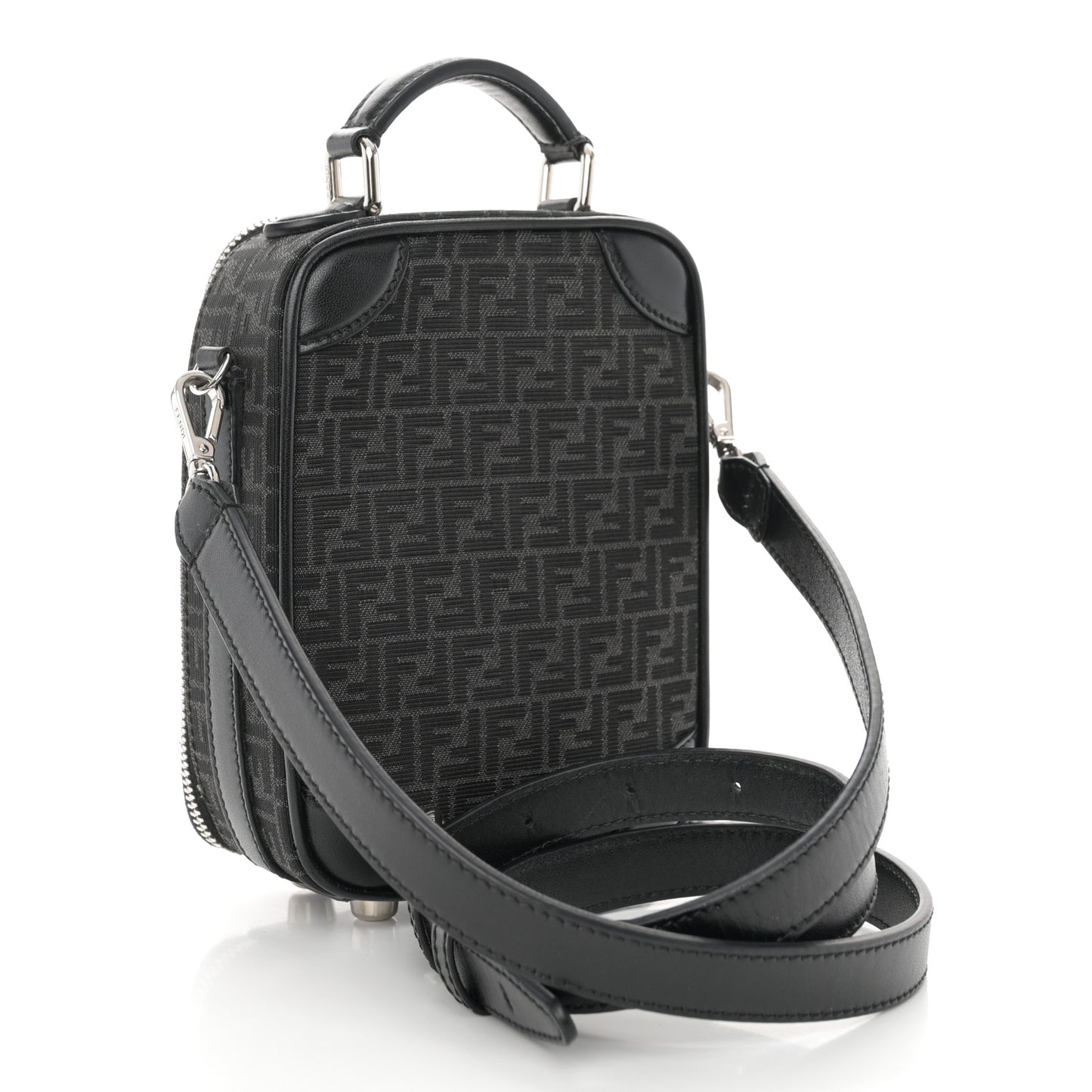 Recycled Fabric Jacquard Vitello Astro Micro FF Mini Trolley Bag Asfalto Black