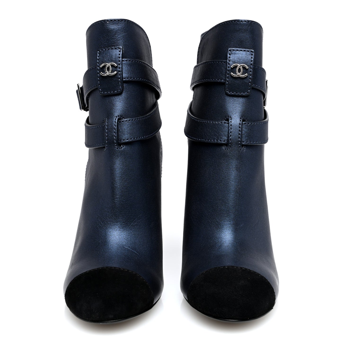Calfskin Suede Cap Toe CC Short Boots 40 Navy Black