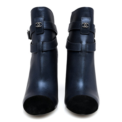 Chanel Calfskin Suede Cap Toe CC Short Boots 40 Navy Black 3 of 8