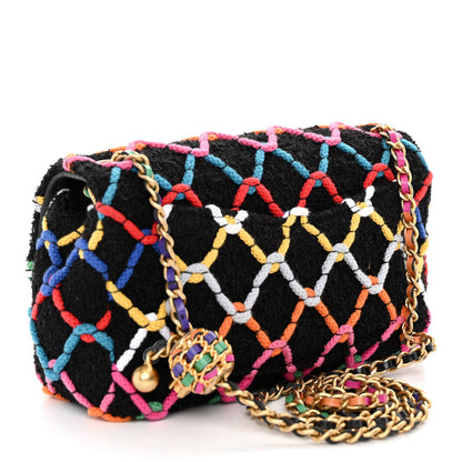 Chanel Tweed Diamond Threaded Mini Rectangular Pearl Crush Flap Black Multicolor 3 of 10