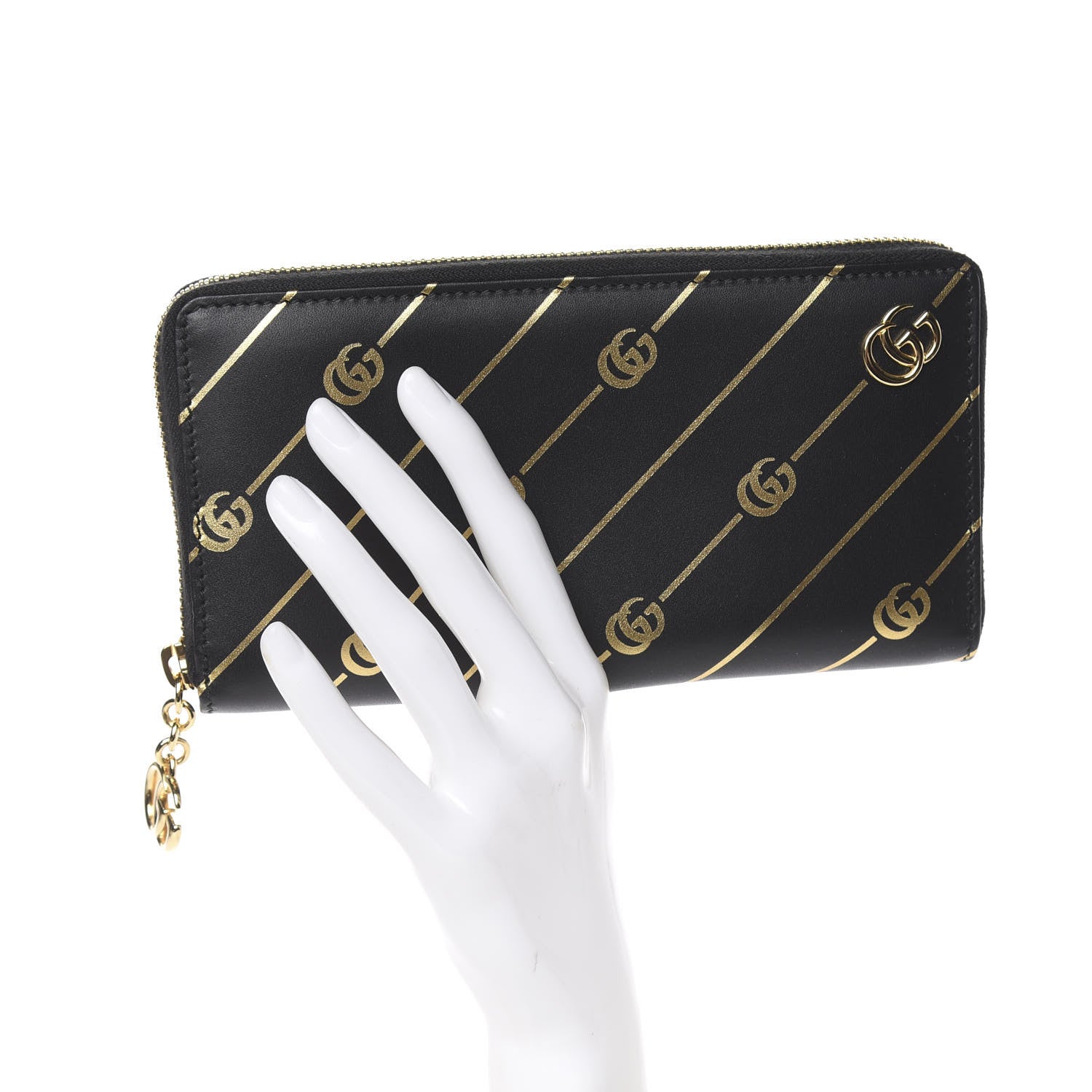 Gucci Moon Calfskin Diagonal GG Zip Around Wallet Black Gold 2 of 8