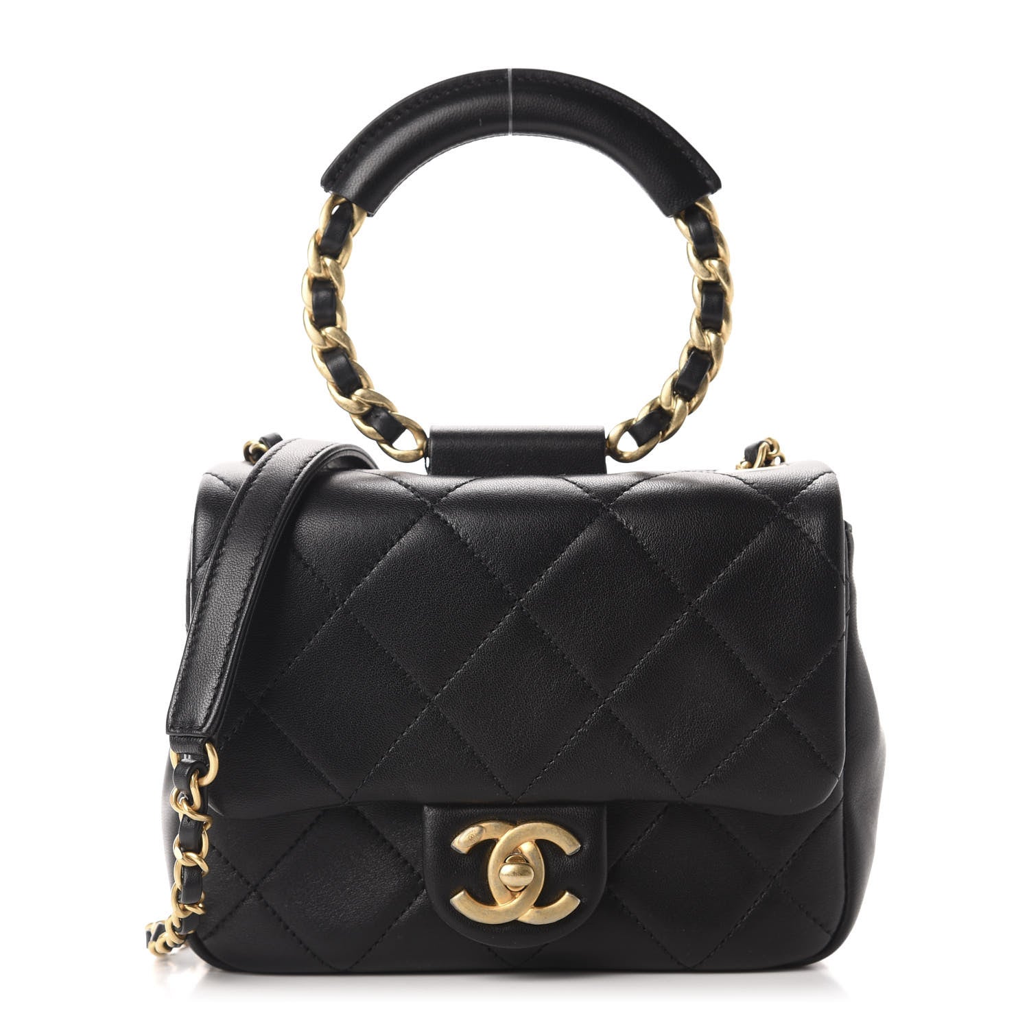 Chanel Lambskin Quilted Small Circular Handle Bag Black 1 of 10