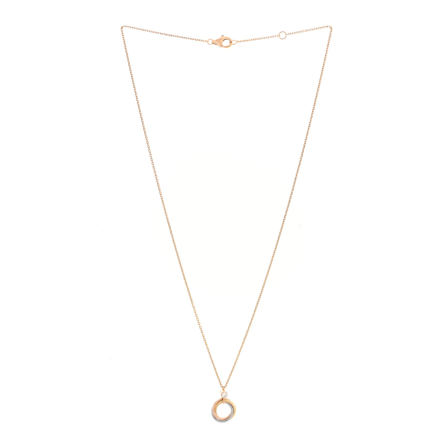 18K Pink Yellow White Gold Diamond Trinity Pendant Necklace