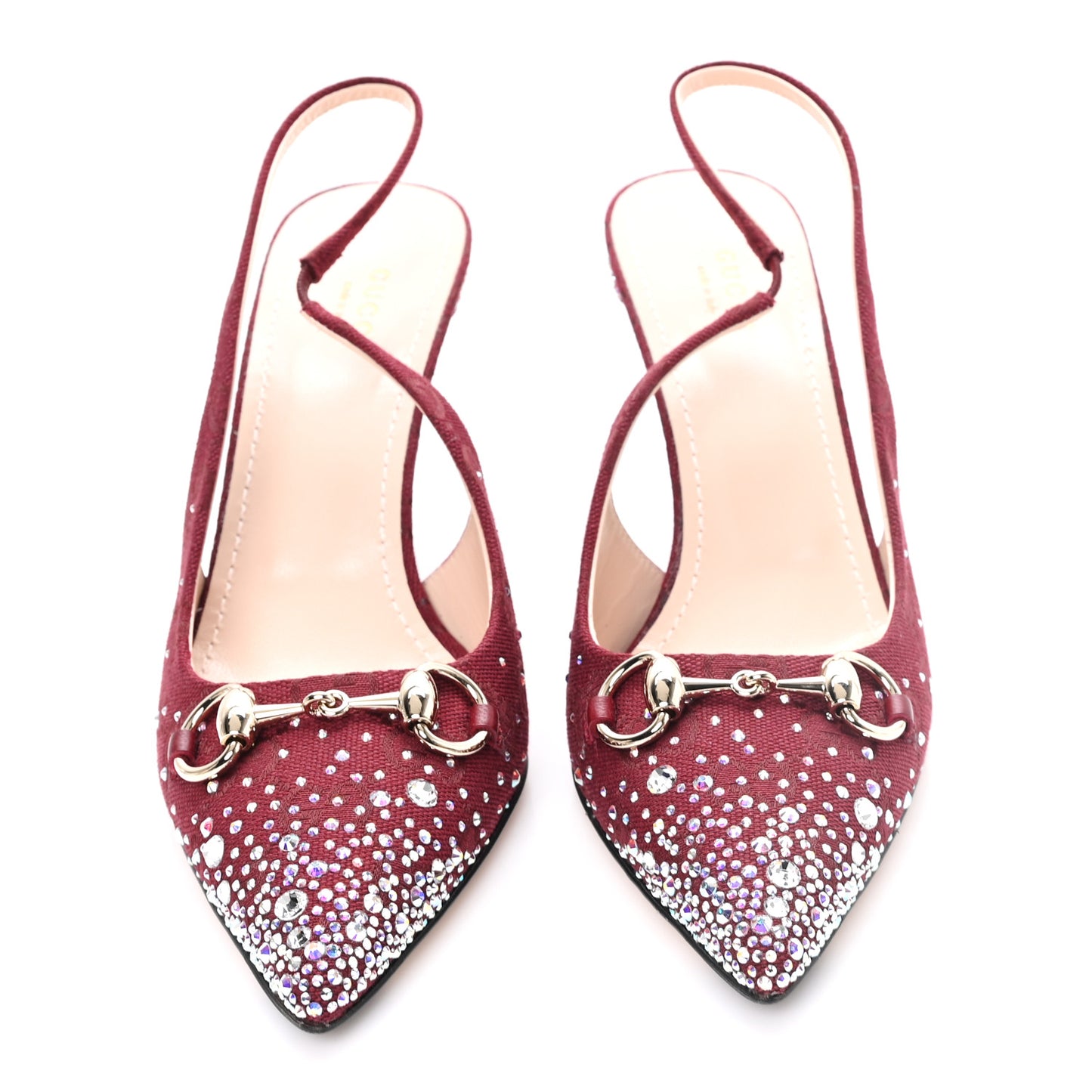 New Canvas Crystal GG Monogram Horsebit Slingback Pumps 38.5 Rossa Ancora
