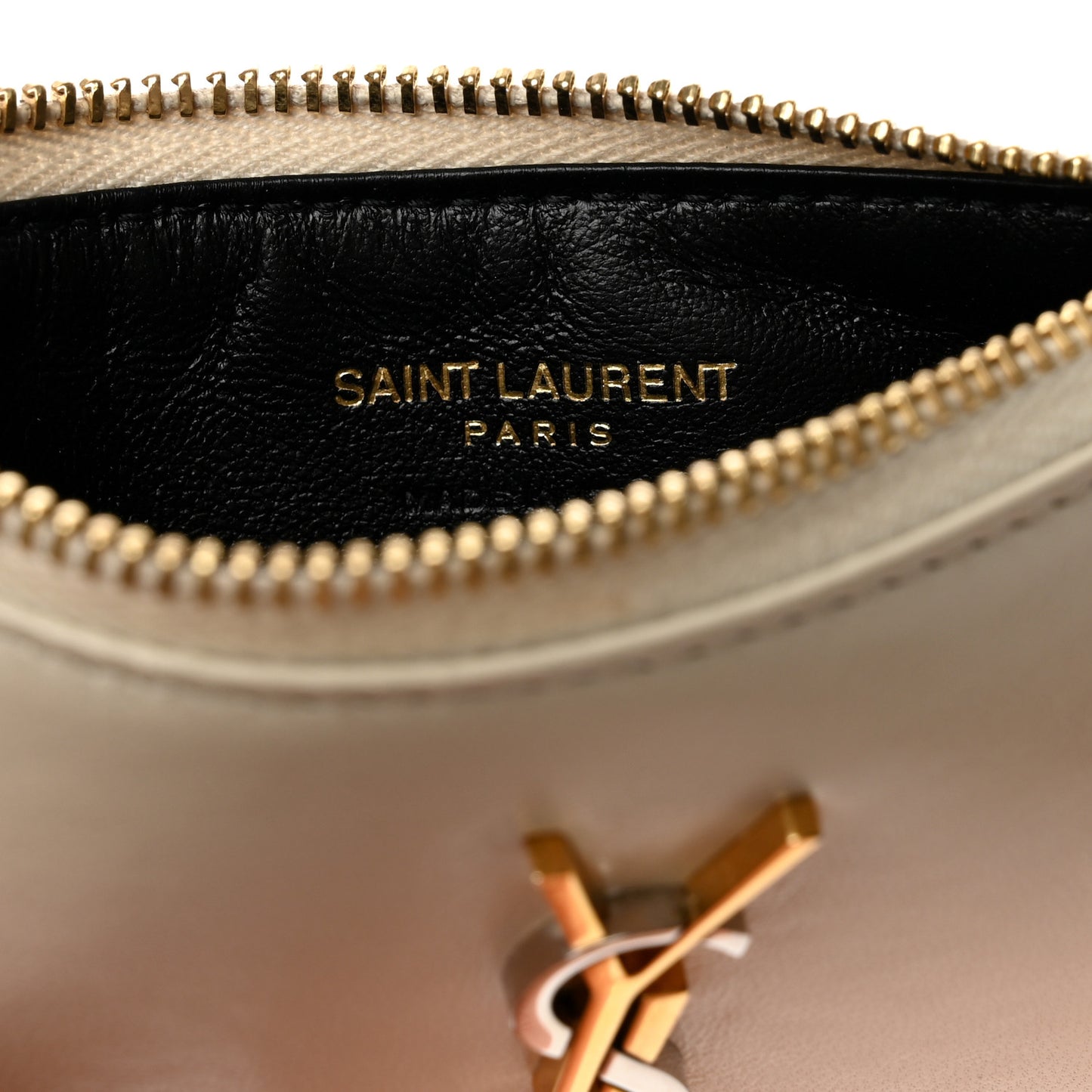 Calfskin Monogram Fragments Zippered Card Case Crema Soft