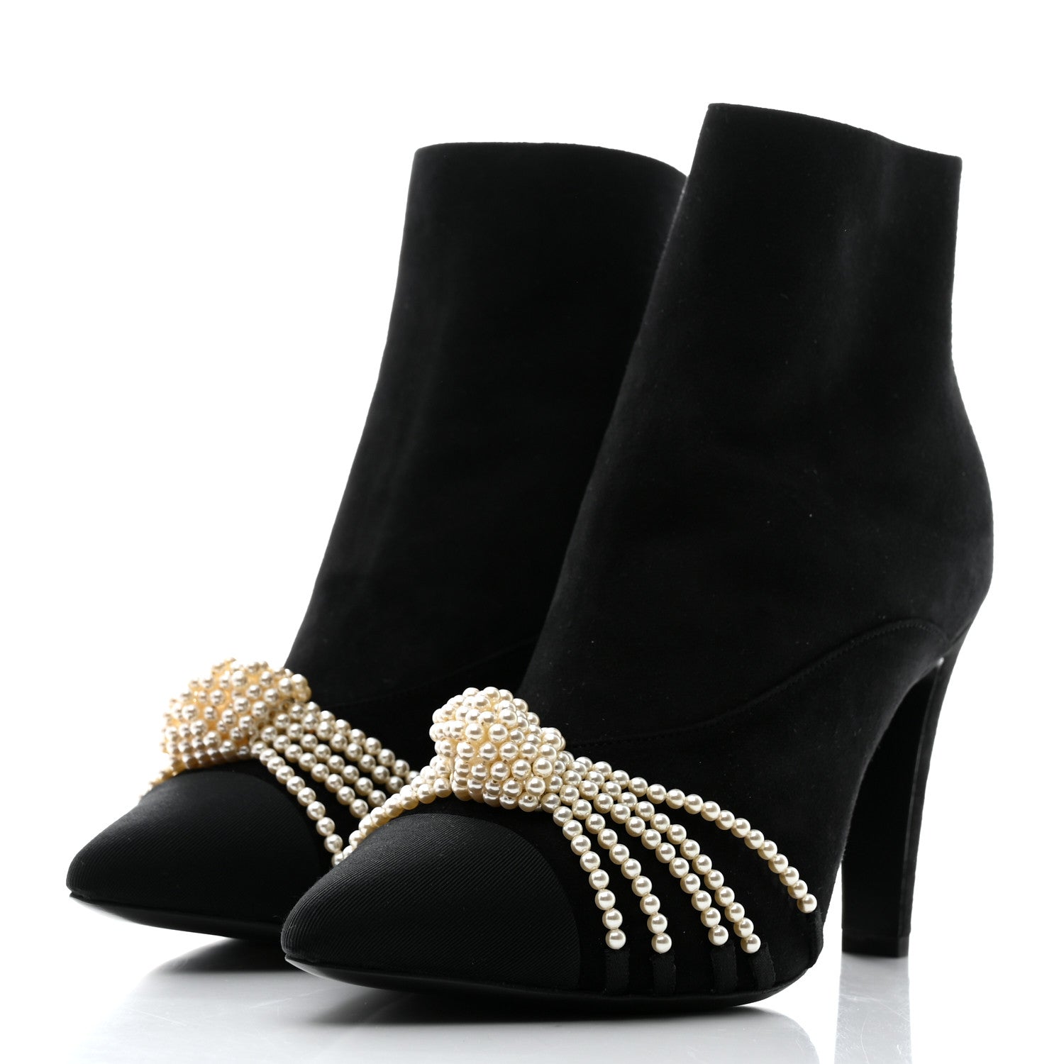 Chanel Suede Calfskin Pearl Cap Toe Short Boots 37 Black 3 of 9