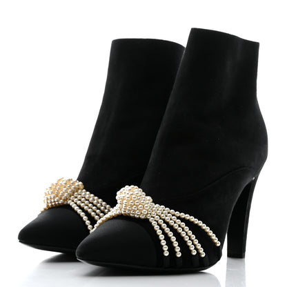 Chanel Suede Calfskin Pearl Cap Toe Short Boots 37 Black 3 of 9