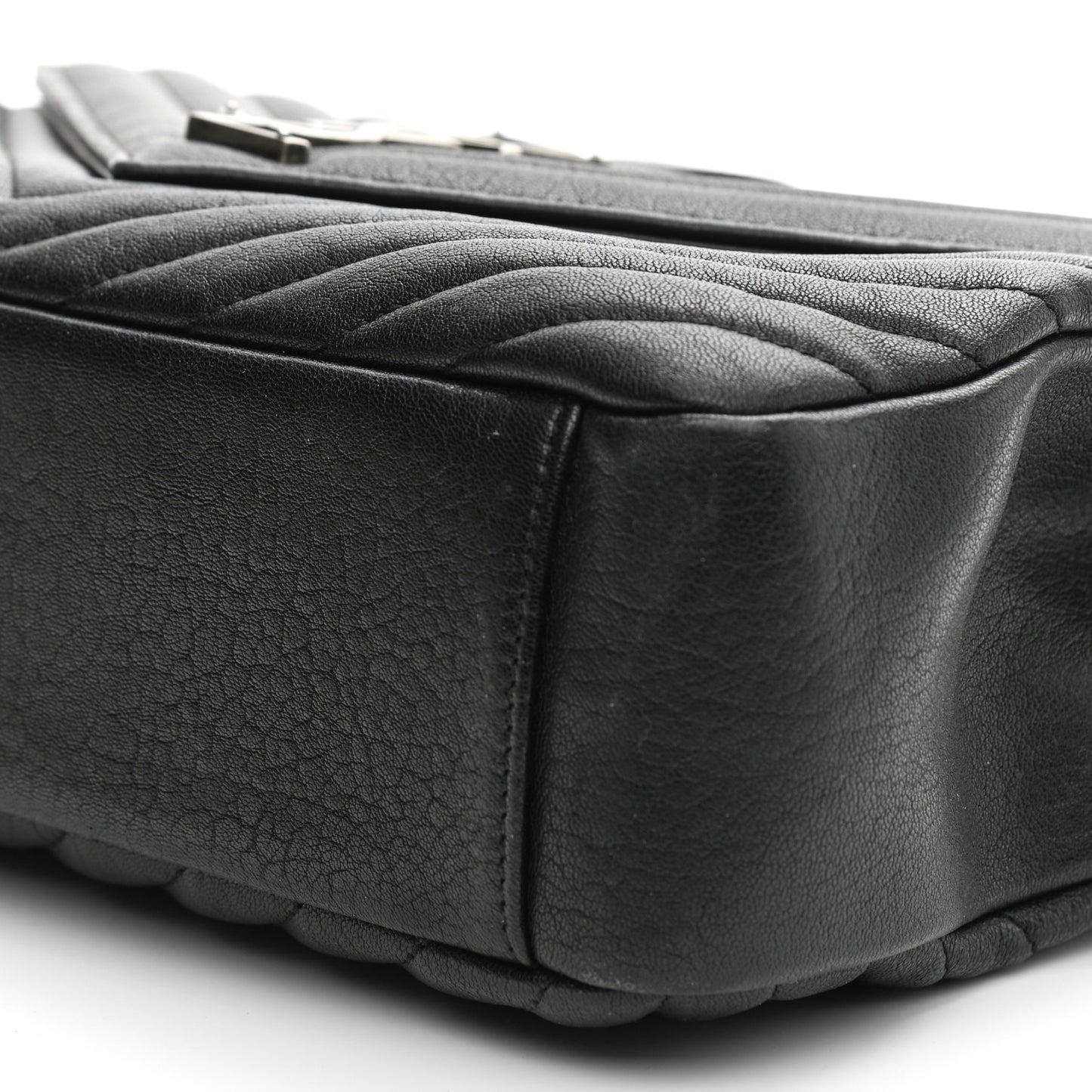 Sheepskin Matelasse Chevron Monogram Large College Satchel Black