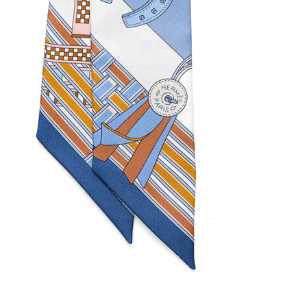 Hermes Silk Brides et Gris Twilly Gris Bleu Jean White Miel 4 of 4