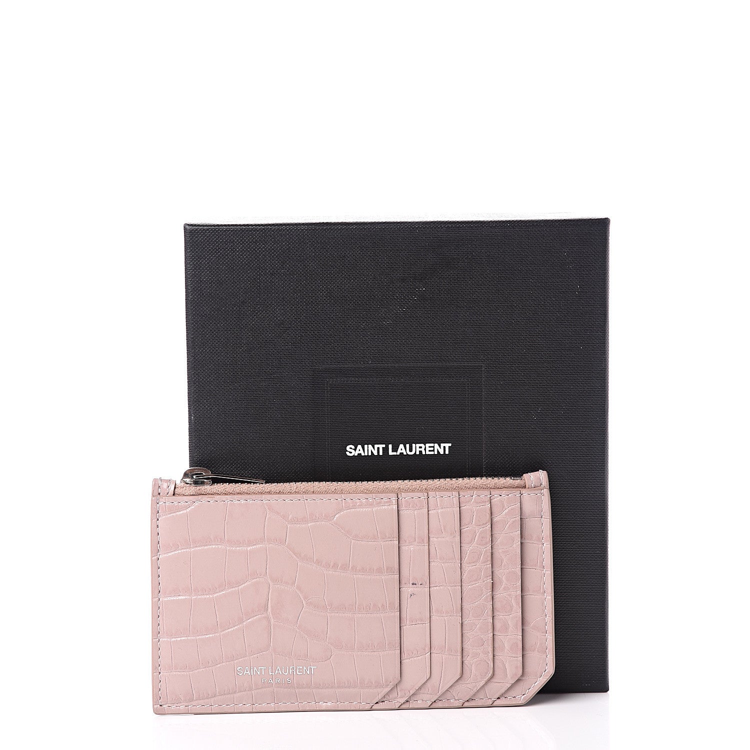 Saint Laurent Crocodile Embossed 5 Fragments Card Case Rose Antic 8 of 8