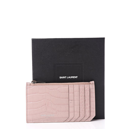 Saint Laurent Crocodile Embossed 5 Fragments Card Case Rose Antic 8 of 8
