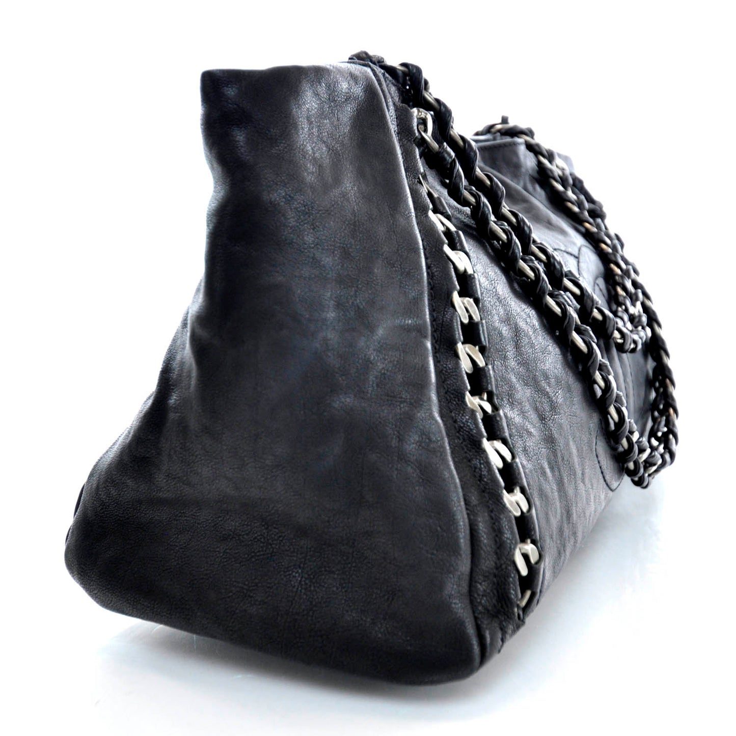 Leather Large Modern Chain Tote Black
