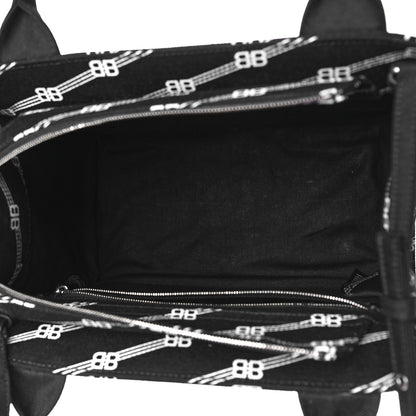 Balenciaga Cotton Canvas Diagonal BB Monogram Small Sharp Tote Black White 5 of 8