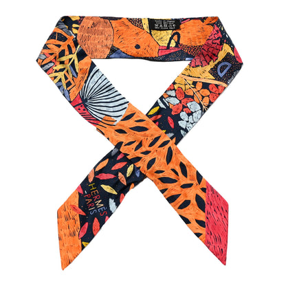 Hermes Silk Chacun Fait Son Nid Twilly Orange Marine Rouge 1 of 4