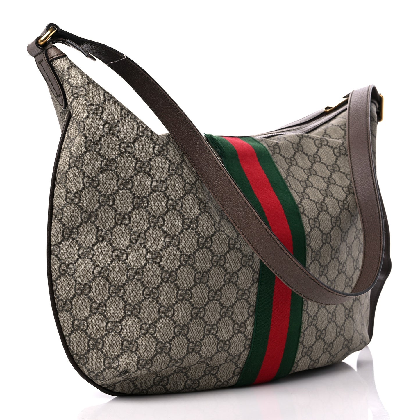 GG Supreme Monogram Web Ophidia Half Moon Hobo Brown