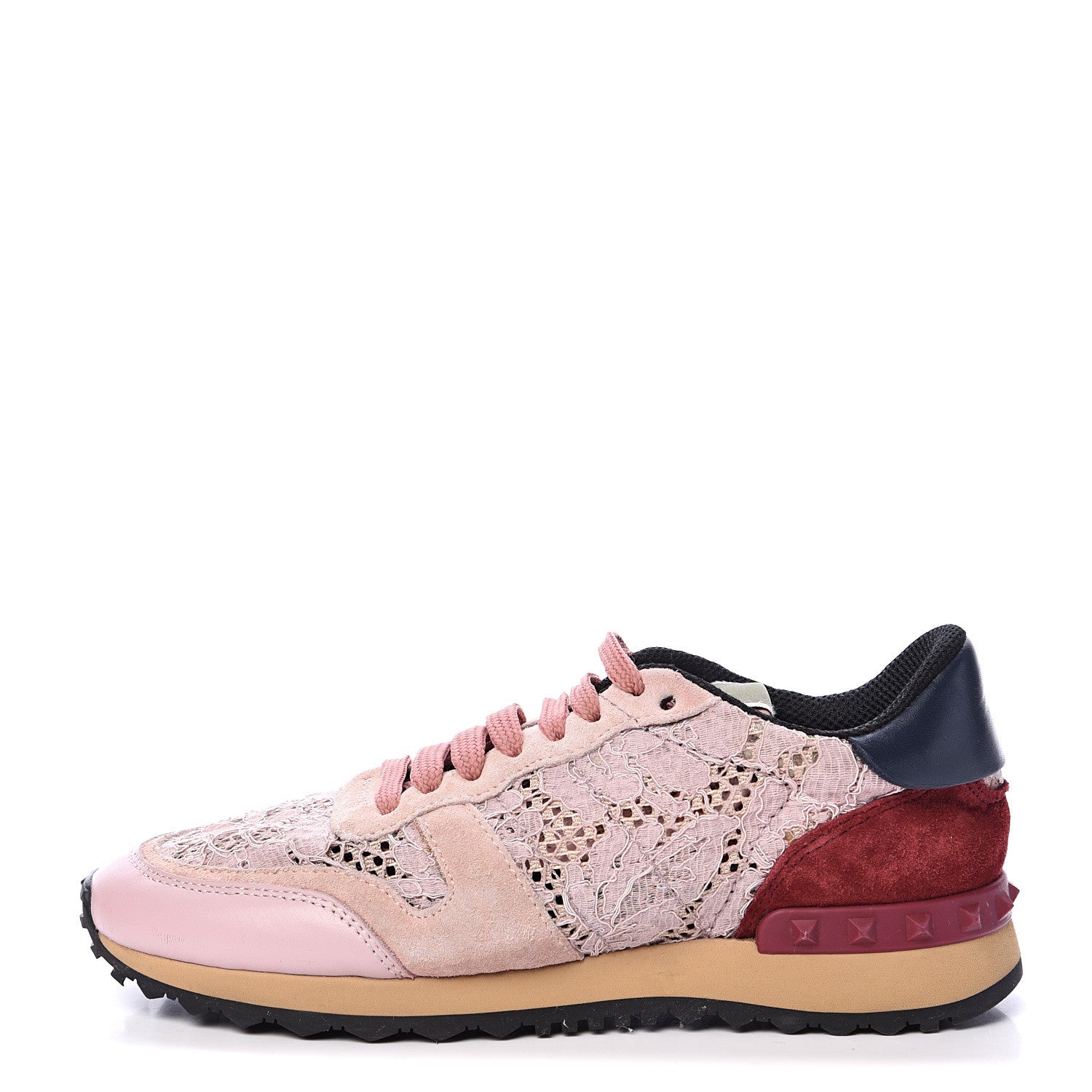 Valentino Garavani Macrame Lace Suede Womens Rockrunner Sneakers 36 Water Rose Multicolor 1 of 12