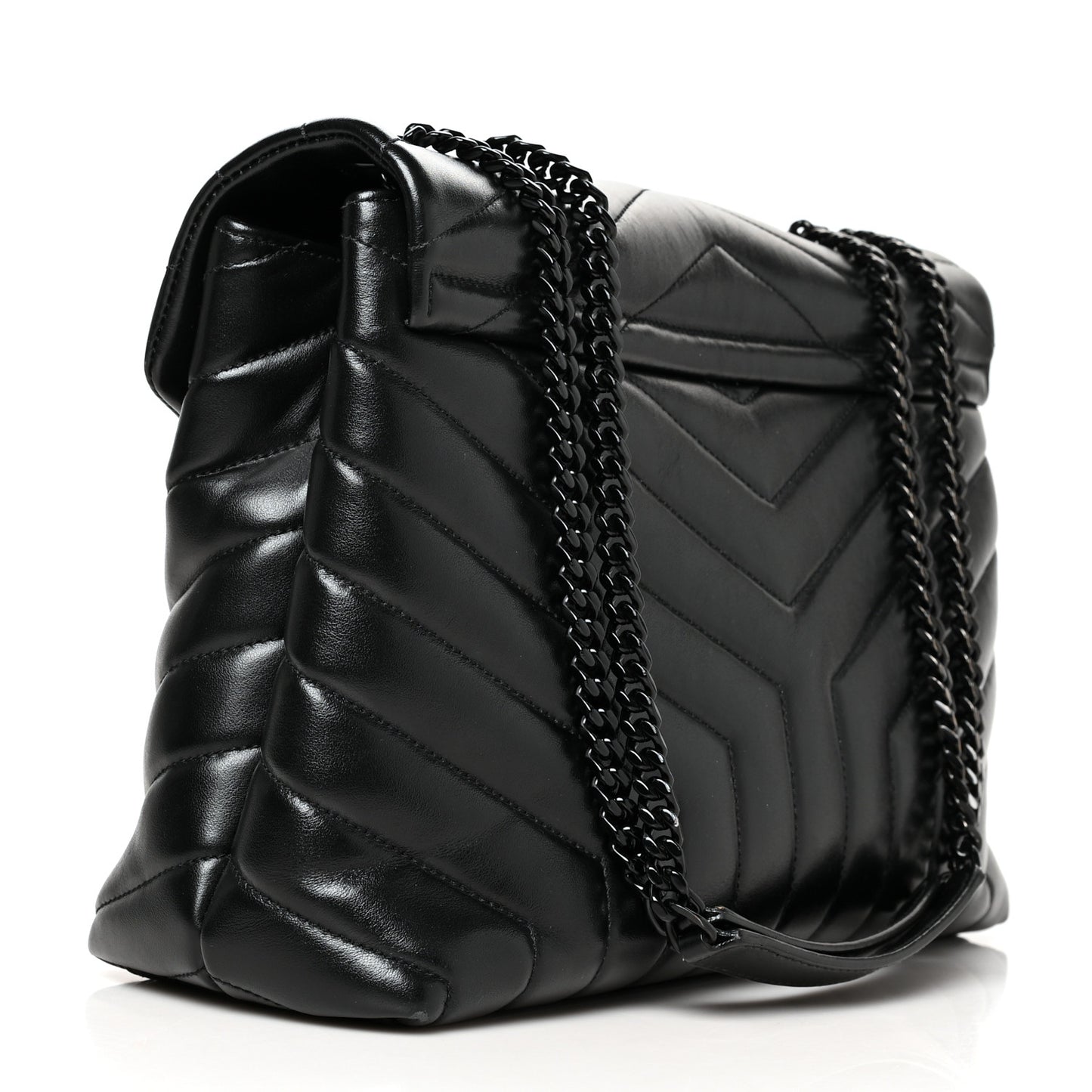 Calfskin Y Quilted Monogram Medium Loulou Chain Satchel Black