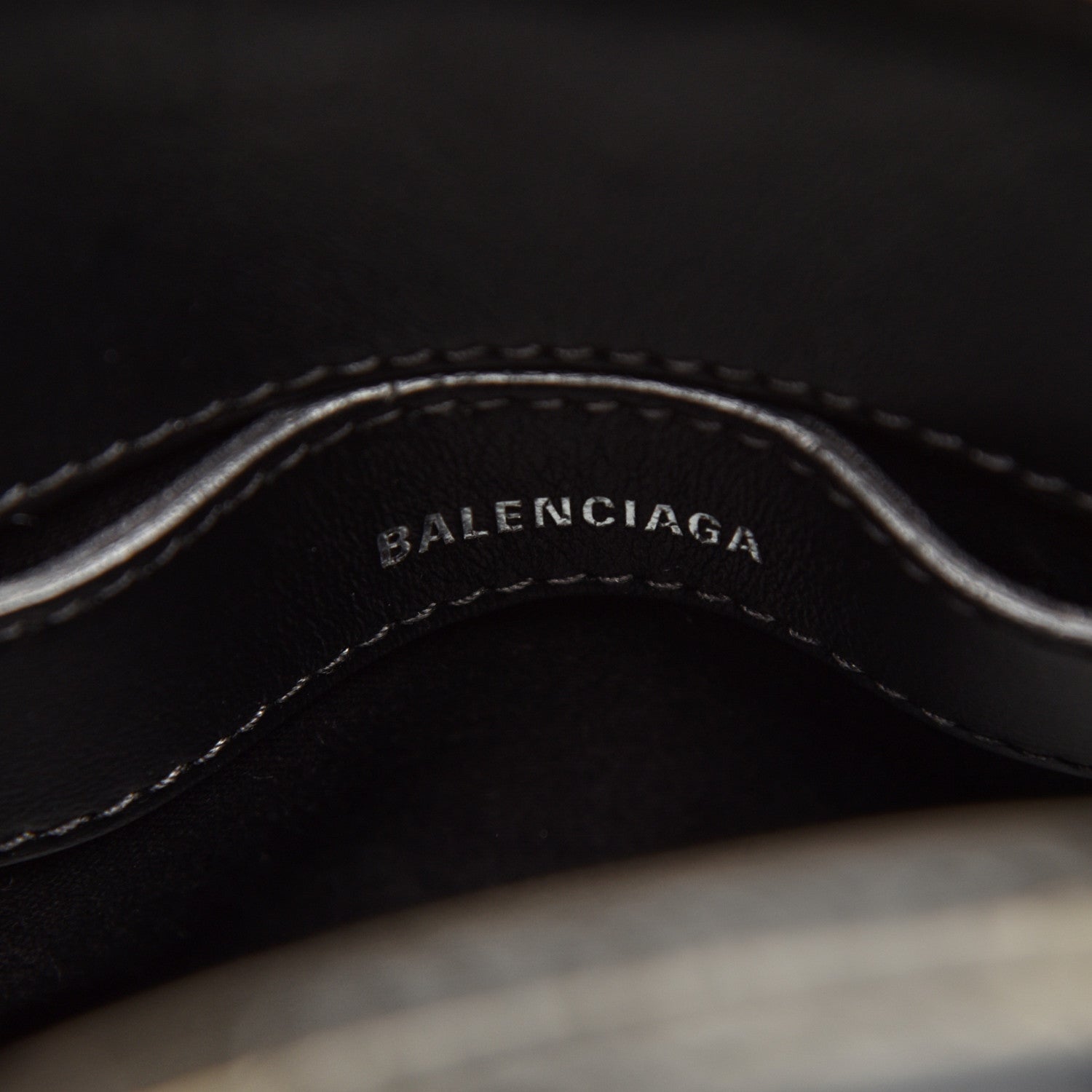 Balenciaga Shiny Calfskin Logo Crocodile Embossed XXS Ville Top Handle Bag Black White 8 of 10
