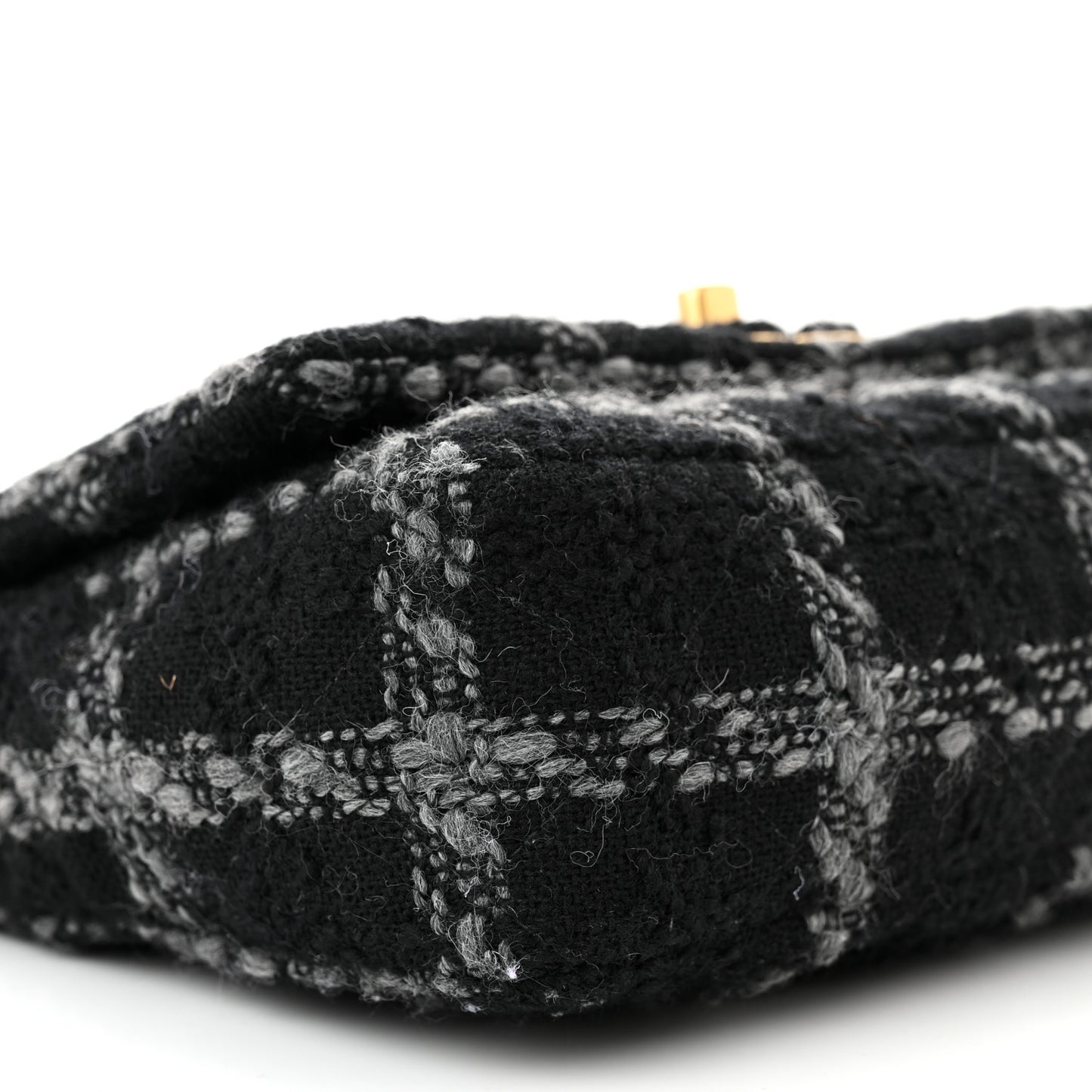 Wool Tweed Quilted Elegant Chain Flap Black Grey