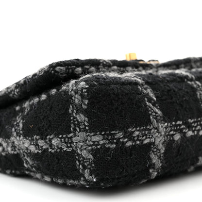 Chanel Wool Tweed Quilted Elegant Chain Flap Black Grey 9 of 10