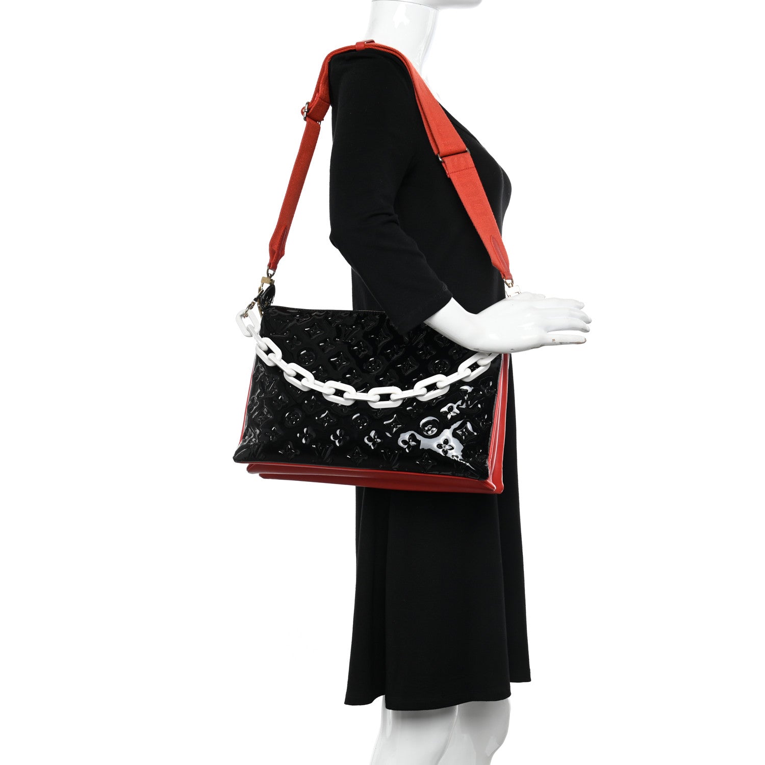 Louis Vuitton Patent Embossed Monogram Lambskin Coussin MM Black Red 2 of 10