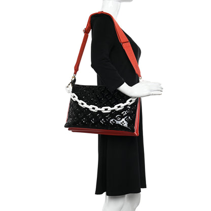 Louis Vuitton Patent Embossed Monogram Lambskin Coussin MM Black Red 2 of 10