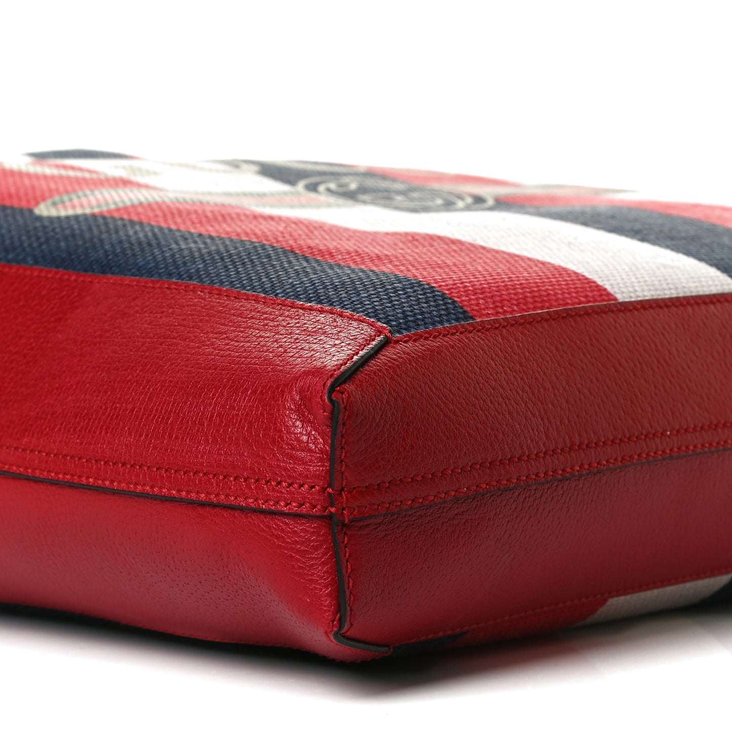 Canvas Calfskin Sylvie Stripe Logo Mens Tote Red White Blue