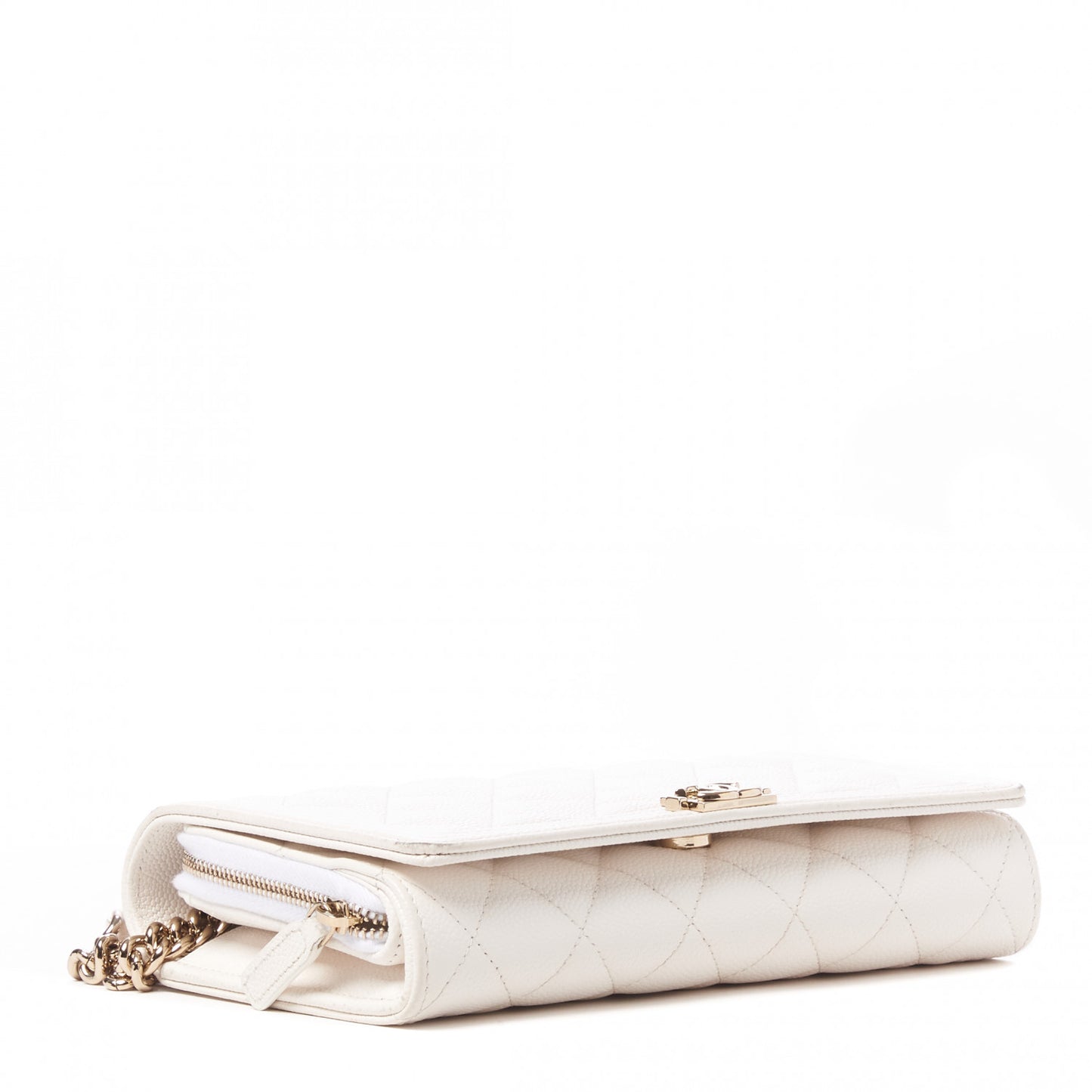 Caviar Quilted Boy Wallet On Chain WOC White