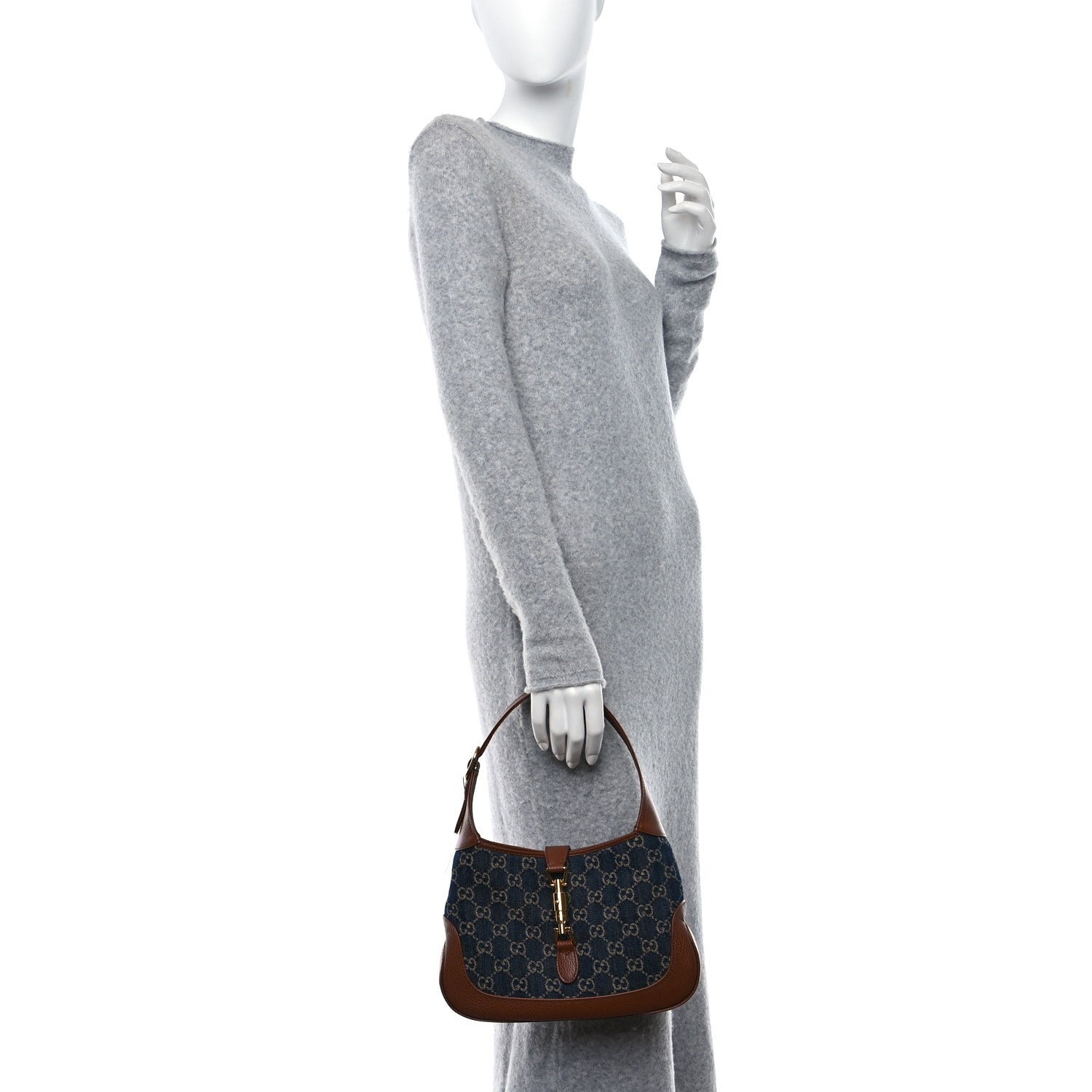 Gucci New Denim GG Monogram Calfskin Small Jackie 1961 Hobo Blue Tea Cuir 2 of 9
