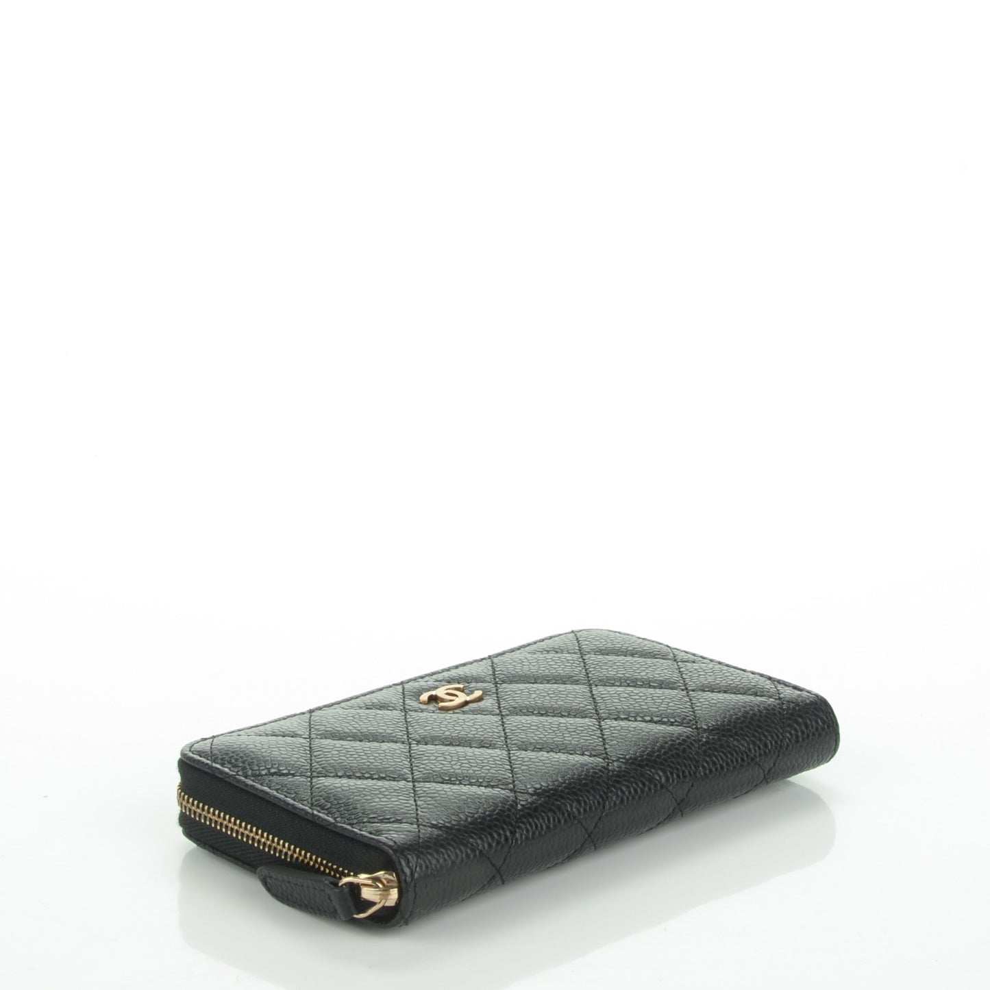 Caviar Quilted Small Zip Around Wallet Black
