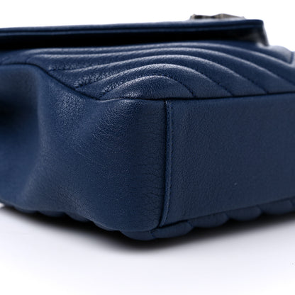 Saint Laurent Sheepskin Matelasse Chevron Monogram Medium College Bag Blue Charron 8 of 10