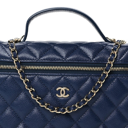 Chanel Caviar Quilted Top Handle Slim Vanity With Chain Navy 8 of 11