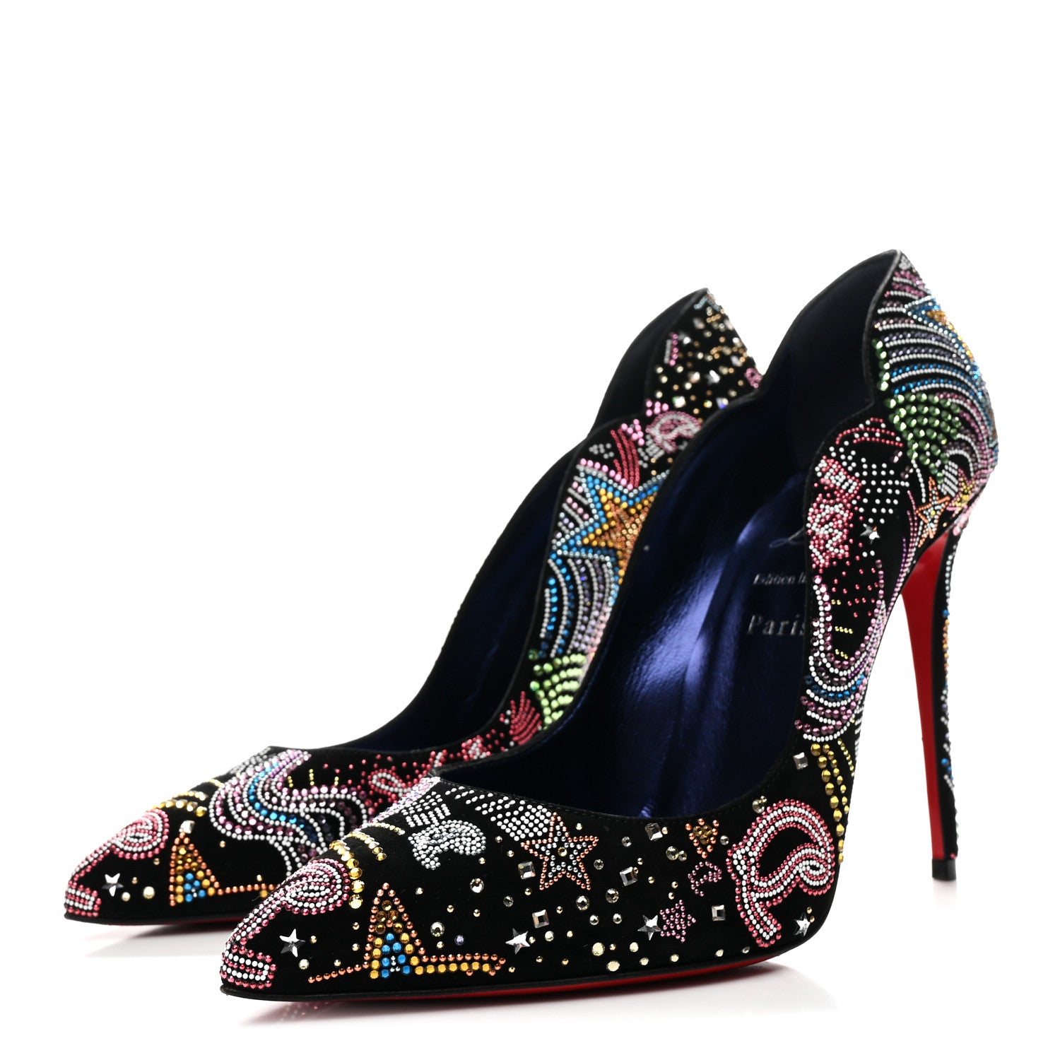 Christian Louboutin Suede Crystal Embellished Starlight Hot Chick 100 Pumps 40 Black Multicolor 4 of 10