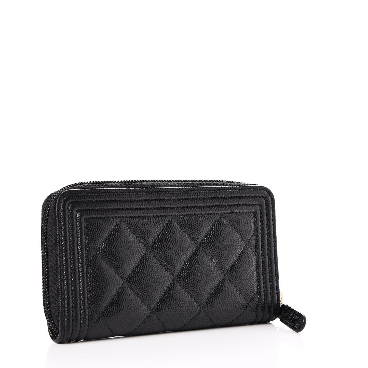 Caviar Quilted Boy Small Zip Around Wallet Black