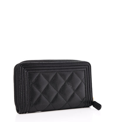 Chanel Caviar Quilted Boy Small Zip Around Wallet Black 3 of 10