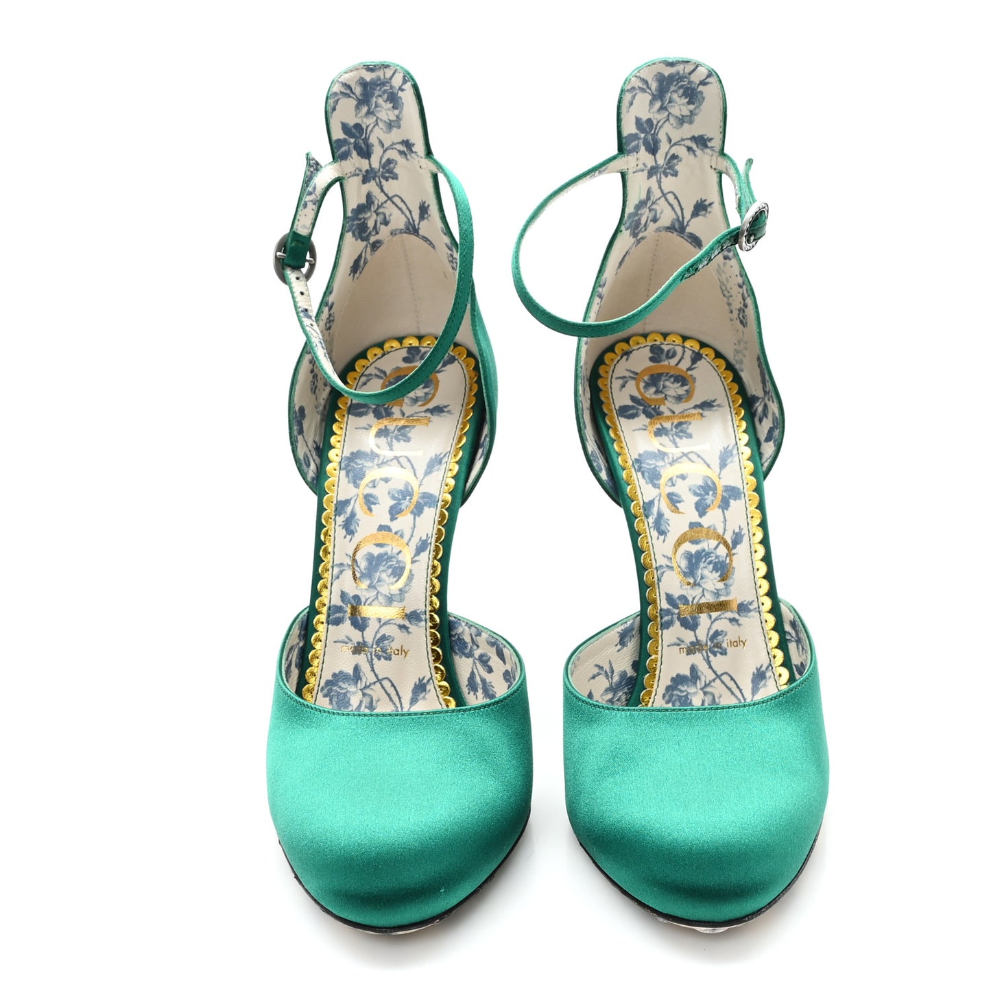 Satin Daisy Ankle Strap d'Orsay 105 Pumps 39 Emerald Green